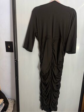 Black Ruched Midi Dress with Elbow Sleeves